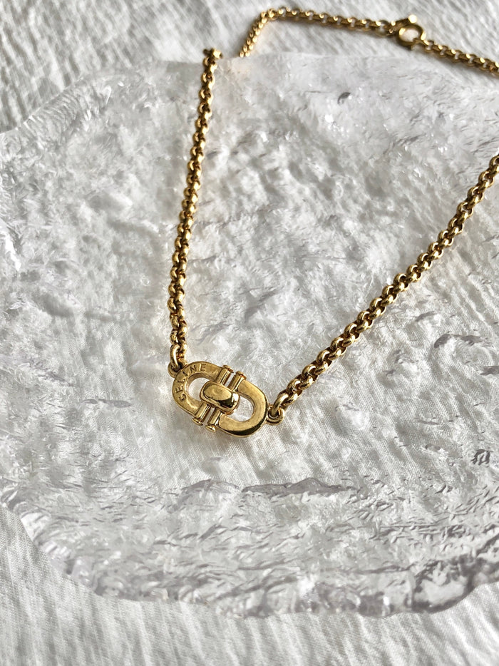 CELINE Horse Bit Necklace Gold Vintage mnzuz4