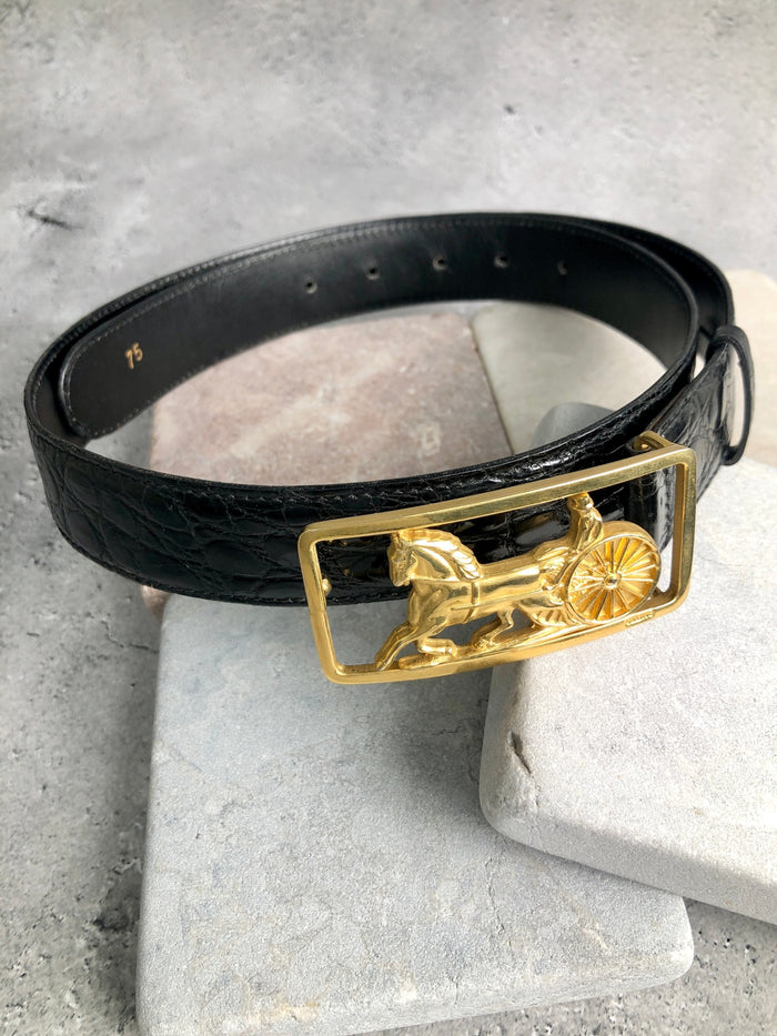 CELINE Horse Carriage Belt Black Vintage 6sbm22