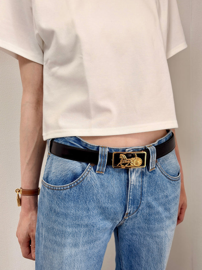 CELINE Horse Carriage Belt Black Vintage ufvcnn