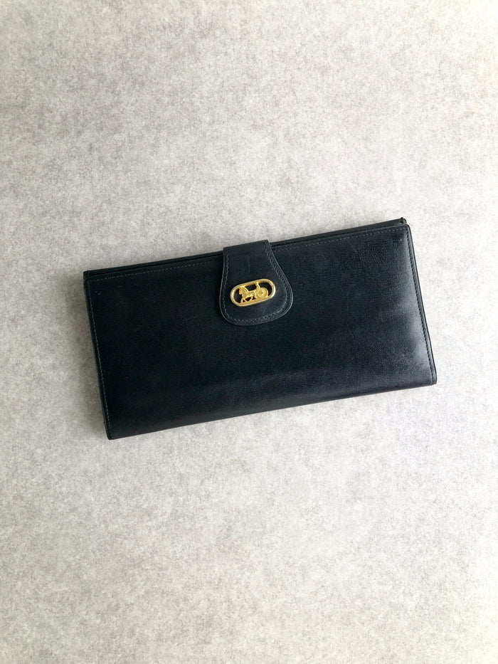 CELINE Horse Carriage Long Wallet Black Vintage 7pfnxt