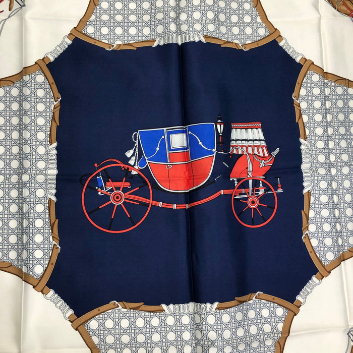 CELINE Horse Carriage Scarf Blue×White Vintage by5iar