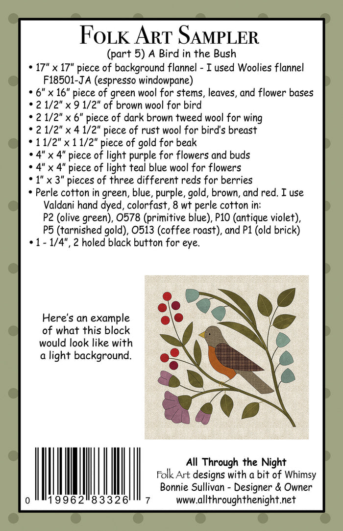 KB2205 Folk Art Sampler A Bird in the Bush