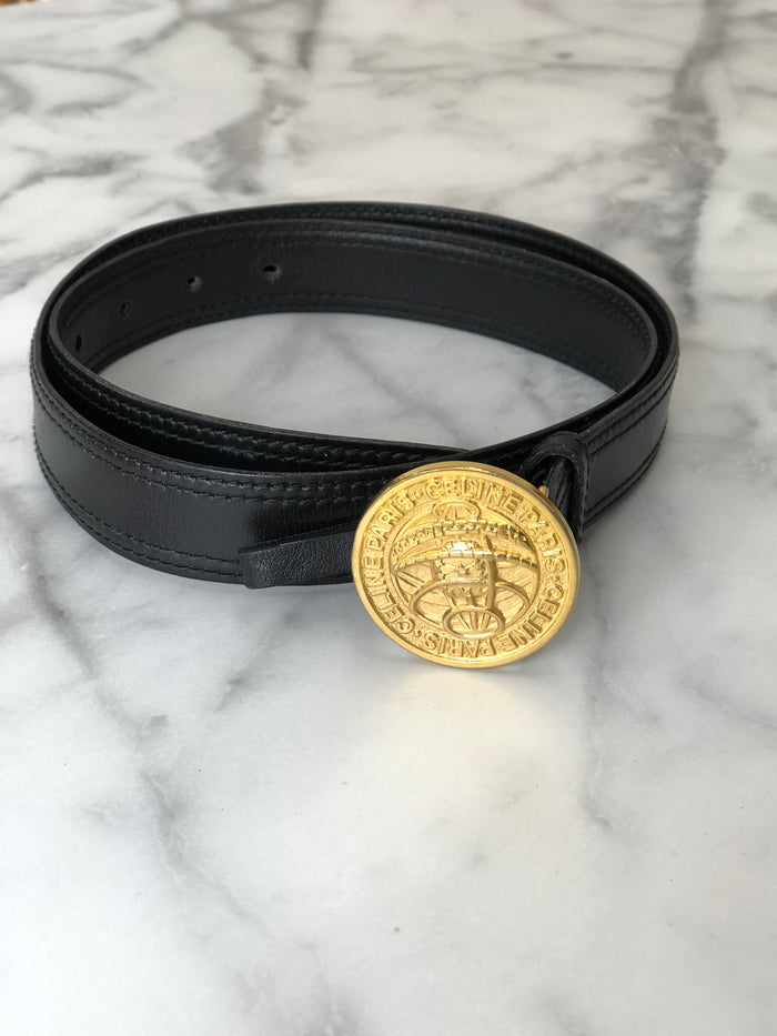 CELINE Leather Belt Black Vintage ikjexz