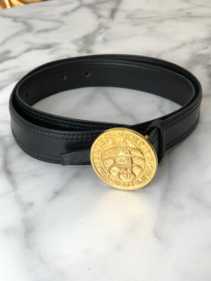 CELINE Leather Belt Black Vintage ikjexz