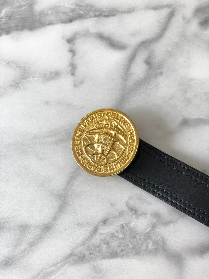 CELINE Leather Belt Black Vintage ikjexz