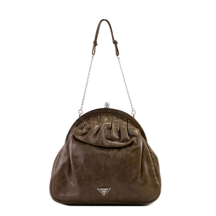 PRADA leather chain party bag handbag mini bag brown vintage old 37czyb