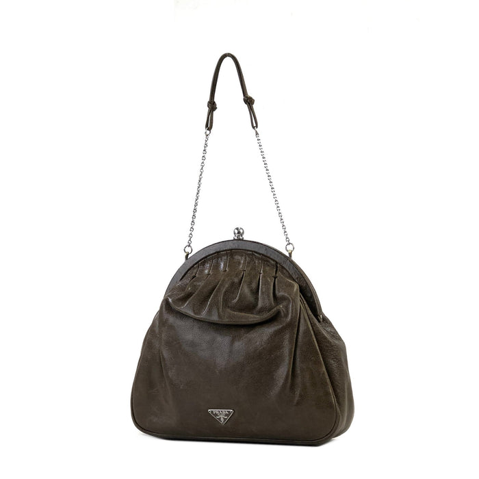 PRADA leather chain party bag handbag mini bag brown vintage old 37czyb