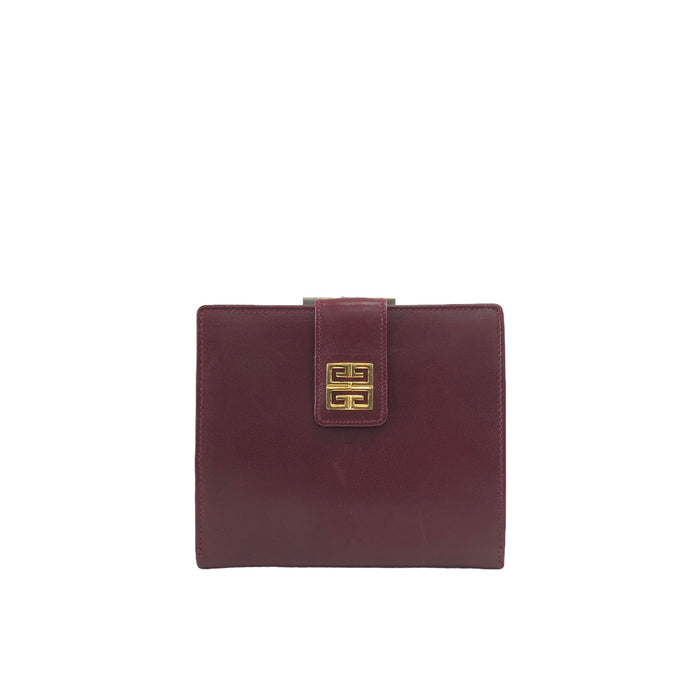 GIVENCHY Leather Logo Metal Clasp Folded Wallet Bordeaux Vintage s2uifj