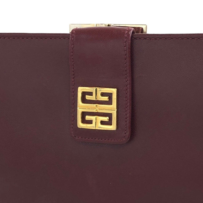 GIVENCHY Leather Logo Metal Clasp Folded Wallet Bordeaux Vintage s2uifj
