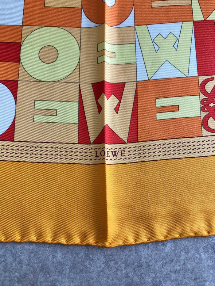 LOEWE Anagram Logo SILK Scarf Orange Vintage hubgz2