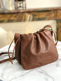 LOEWE Anagram Nappa leather Flap Drawstring Shoulder bag Brown Vintage Old x54hb4