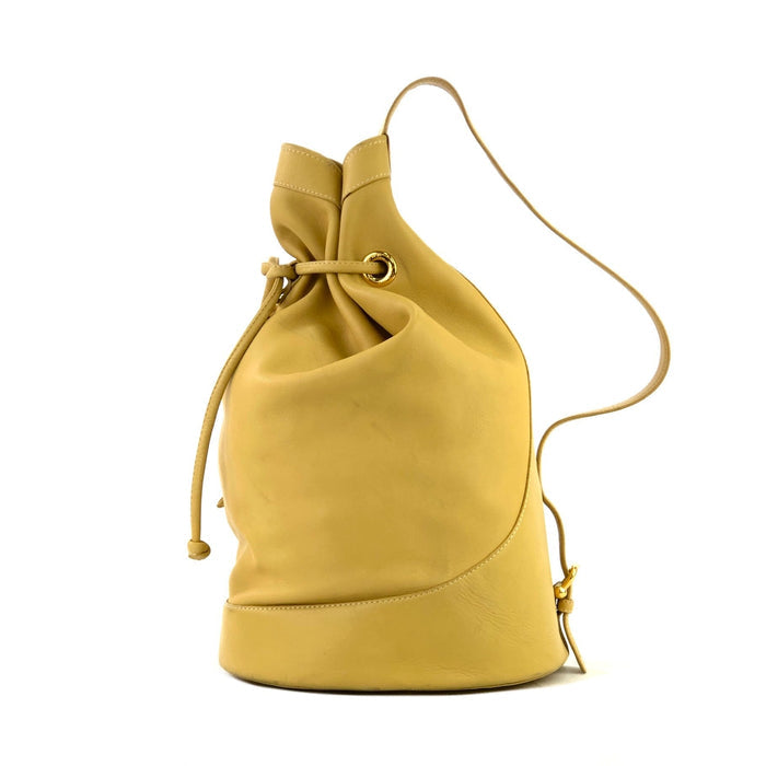 LOEWE logo motif drawstring purse one-shoulder leather shoulder bag yellow vintage old dat6px