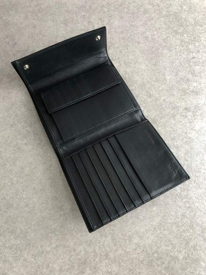 PRADA Logo Button Folded Wallet Black Vintage wsjiiz