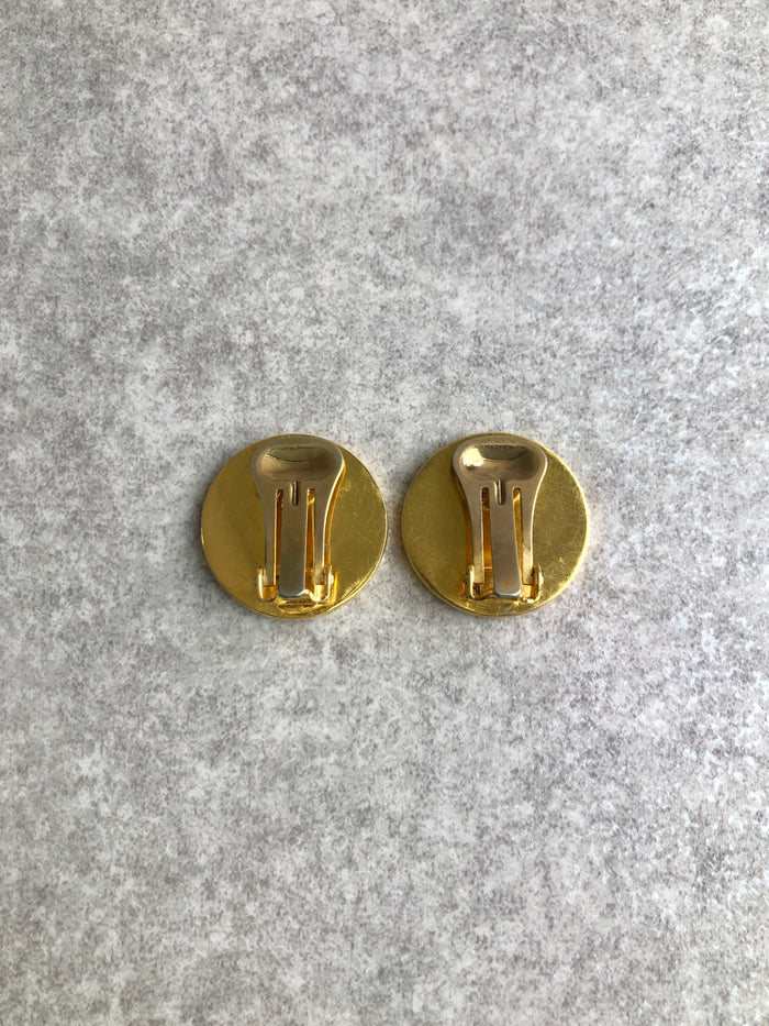 CELINE Logo Circle Earrings Gold Vintage ephg5y