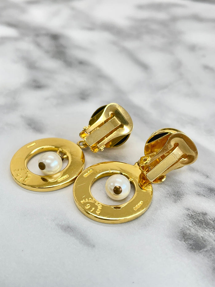 CELINE Logo Circle Earrings Gold vintage old ppx74p