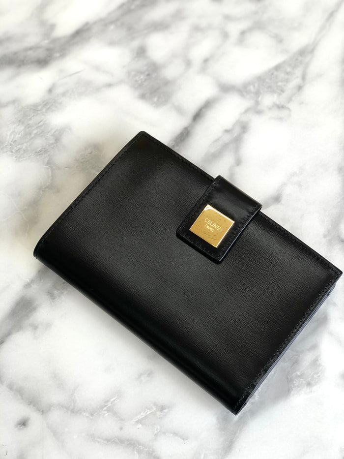 CELINE Logo Compact Wallet Black Accessory Vintage Old celine vxrc5h