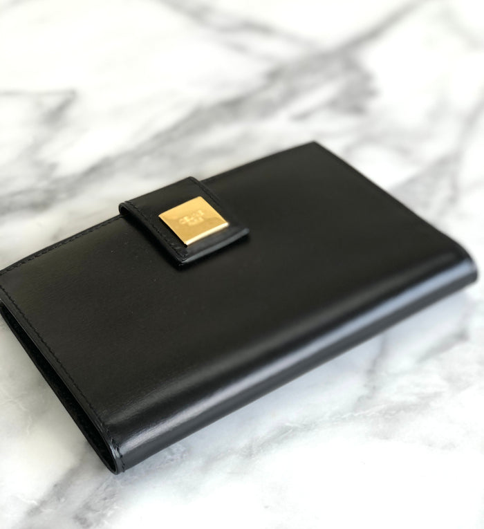 CELINE Logo Compact Wallet Black Accessory Vintage Old celine vxrc5h