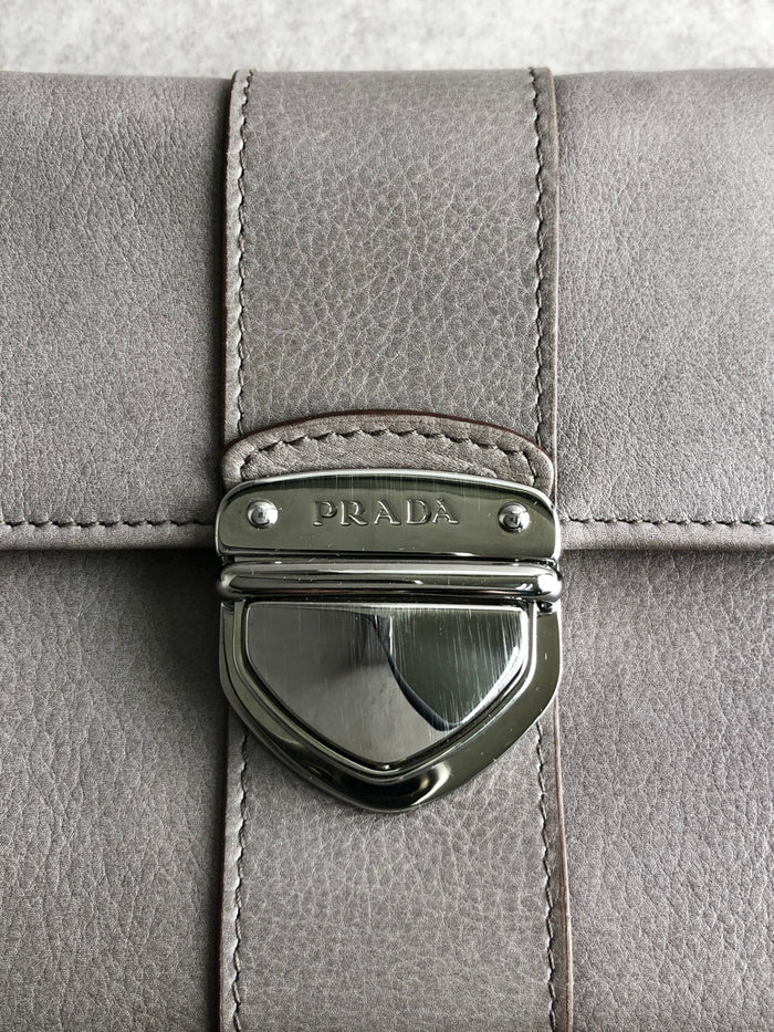 PRADA Logo Front Buckle Folded Wallet Gray Vintage wx8pcd