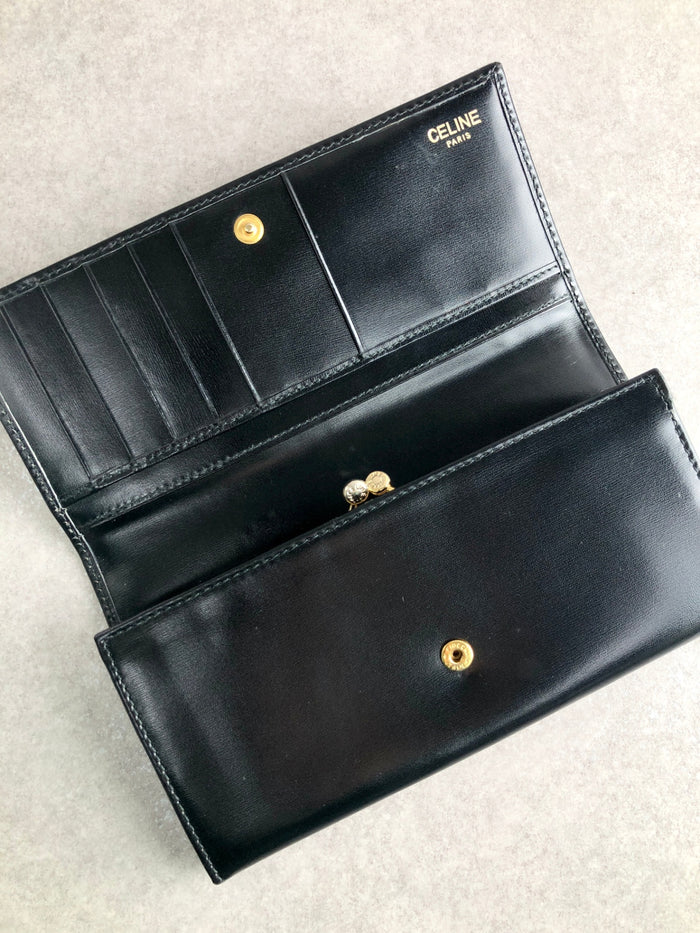 CELINE Logo Long Wallet Black Vintage gres6u