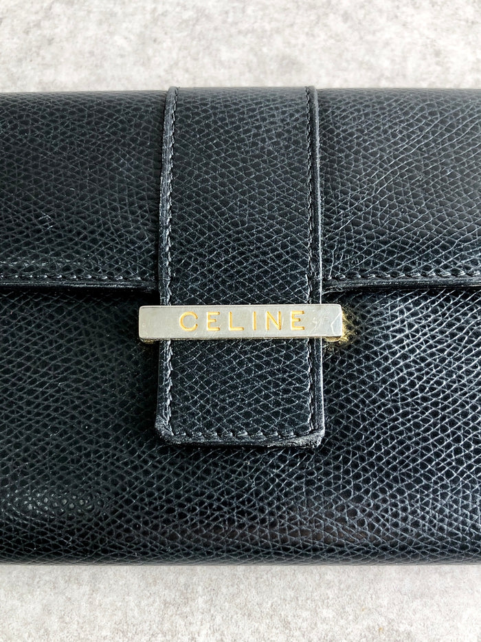 CELINE Logo Long Wallet Black Vintage sfeijm
