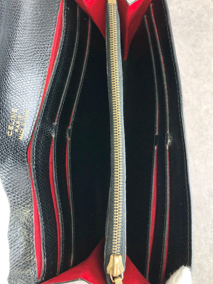 CELINE Logo Long Wallet Black Vintage sfeijm