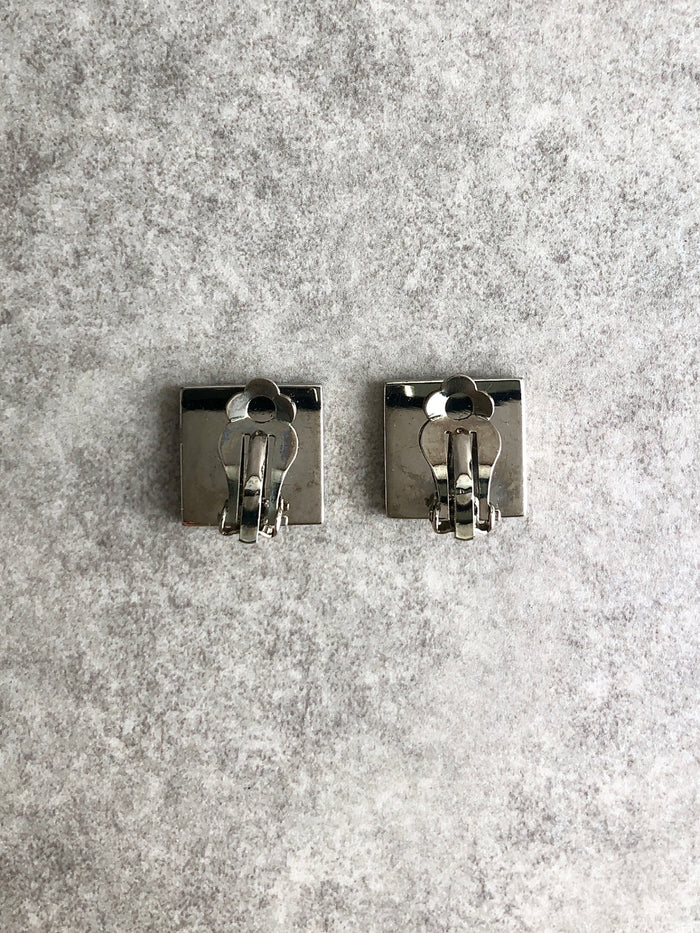 CELINE Logo Motif Earrings Silver Vintage iudp3b