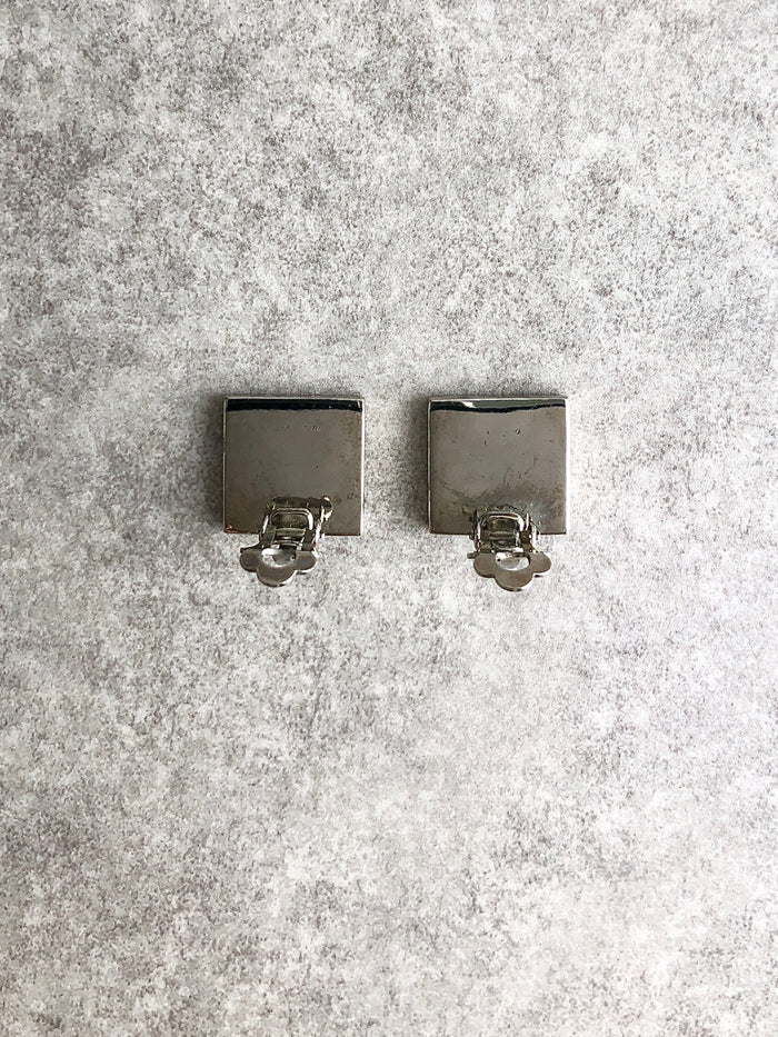 CELINE Logo Motif Earrings Silver Vintage iudp3b