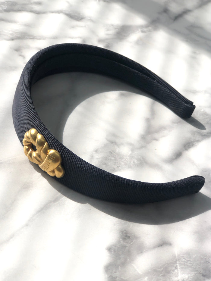 CELINE Logo Motif Fabric headband Navy Vintage 5745z4