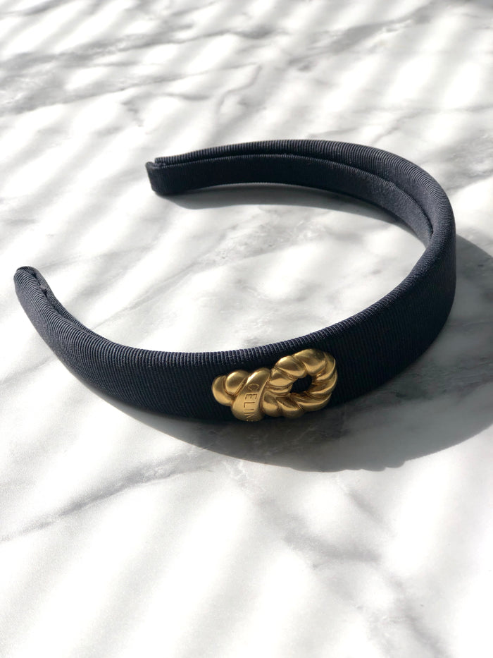 CELINE Logo Motif Fabric headband Navy Vintage 5745z4
