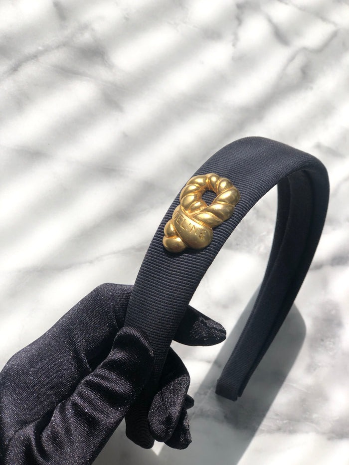 CELINE Logo Motif Fabric headband Navy Vintage 5745z4