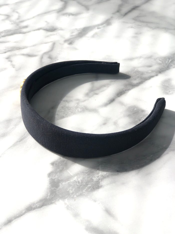 CELINE Logo Motif Fabric headband Navy Vintage 5745z4