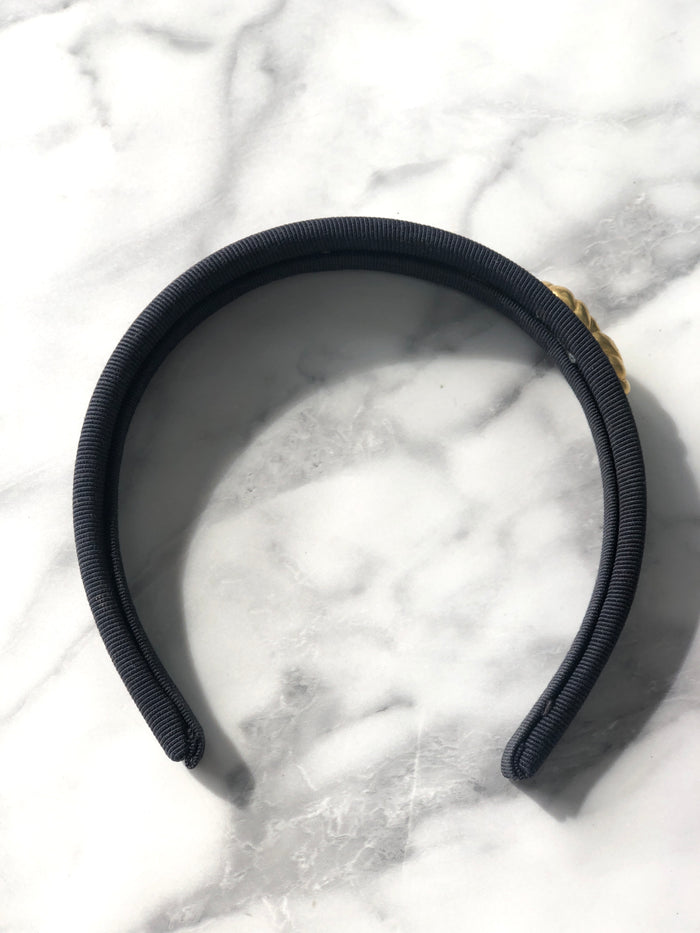 CELINE Logo Motif Fabric headband Navy Vintage 5745z4