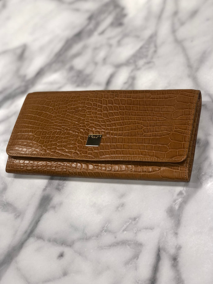 CELINE Logo Motif Leather Long Wallet Brown Vintage 45j62z