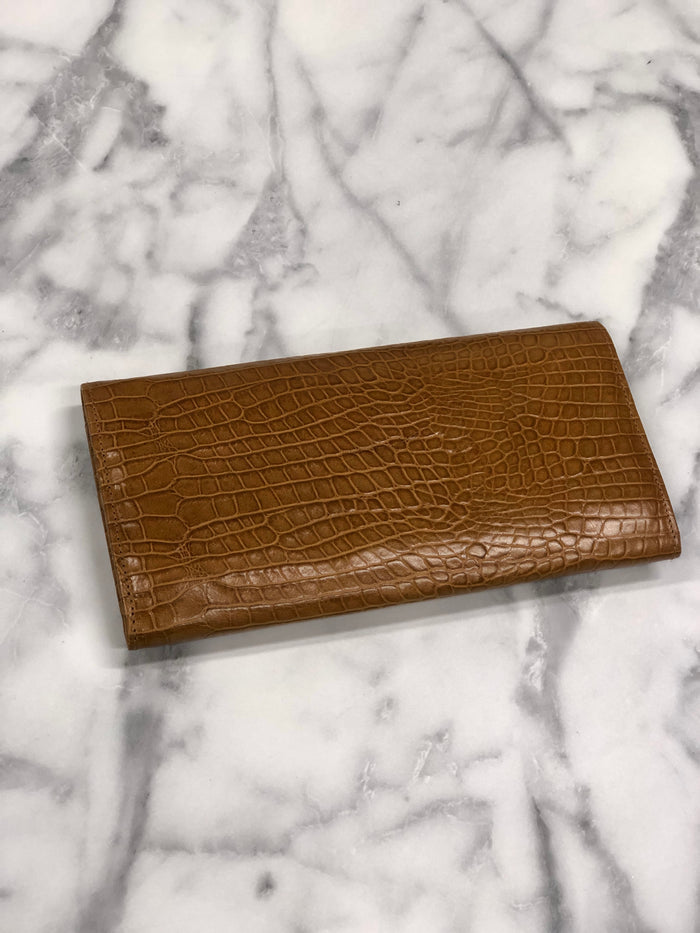 CELINE Logo Motif Leather Long Wallet Brown Vintage 45j62z