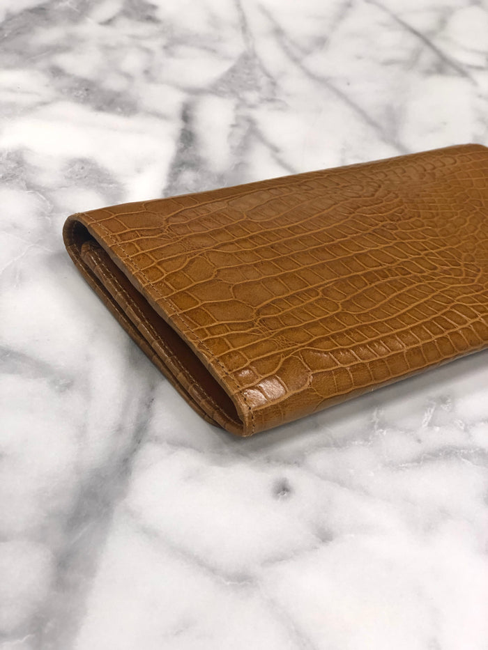 CELINE Logo Motif Leather Long Wallet Brown Vintage 45j62z