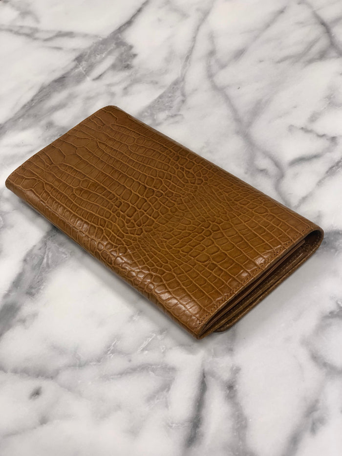 CELINE Logo Motif Leather Long Wallet Brown Vintage 45j62z