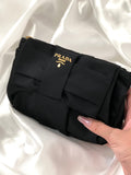 PRADA Logo Ribbon Nylon Pouch Black Vintage Old y3vycs