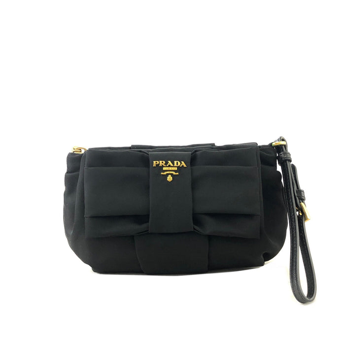 PRADA Logo Ribbon Nylon Pouch Black Vintage Old y3vycs
