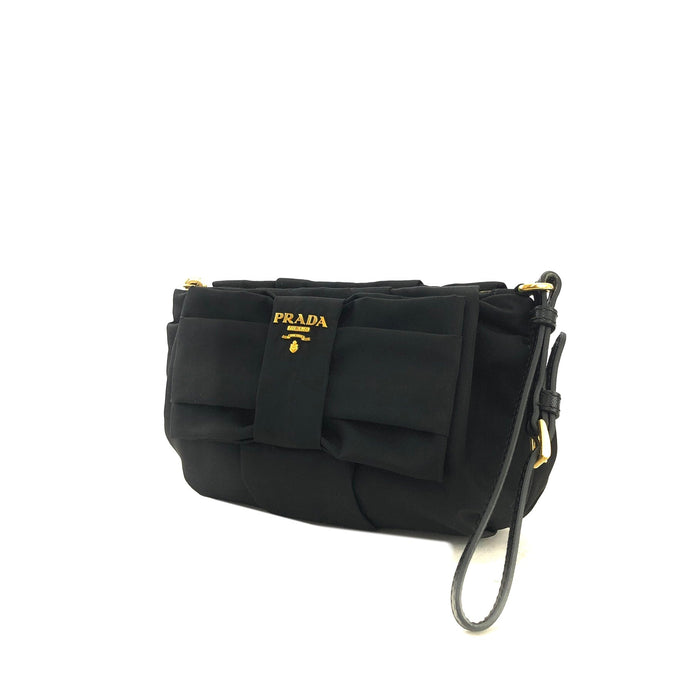PRADA Logo Ribbon Nylon Pouch Black Vintage Old y3vycs