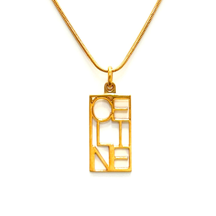 CELINE Logo Square Necklace Gold Accessory Vintage Old Celine hharfs