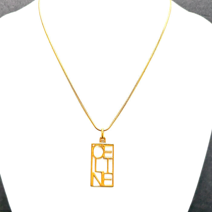 CELINE Logo Square Necklace Gold Accessory Vintage Old Celine hharfs