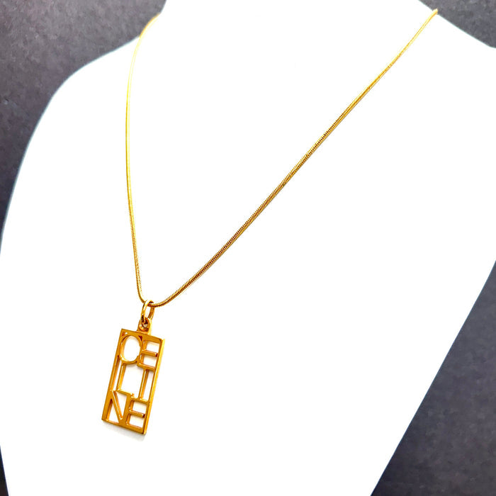 CELINE Logo Square Necklace Gold Accessory Vintage Old Celine hharfs