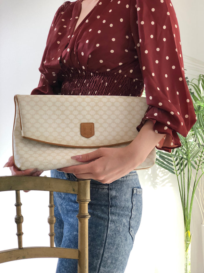CELINE Macadam Blason Clutch bag White Old Celine Vintage bb77yv