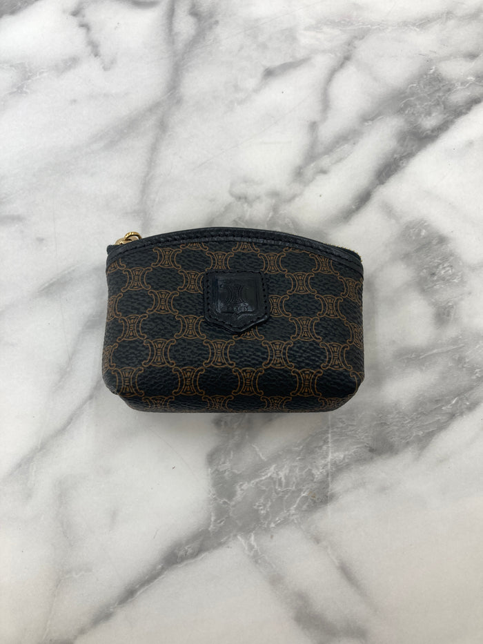 CELINE Macadam Blason Coin Purse Black Vintage bkk5ba