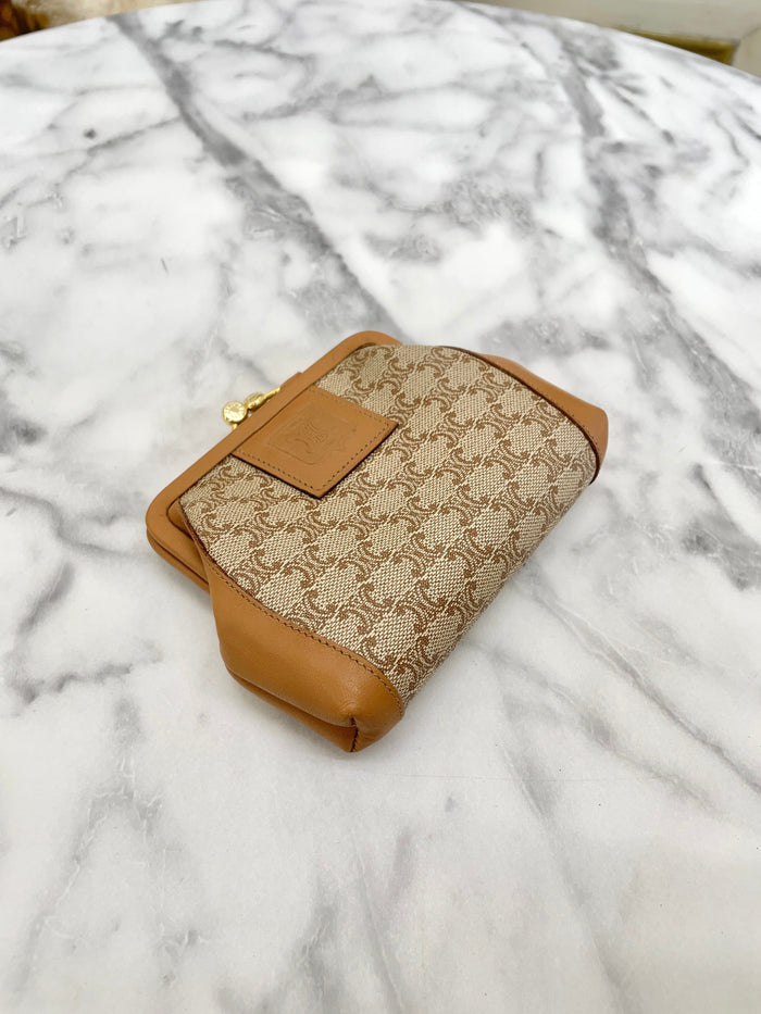 CELINE Macadam Blason Embossed PVC Leather Clasp Coin Case Beige Vintage Old Celine jndpy2