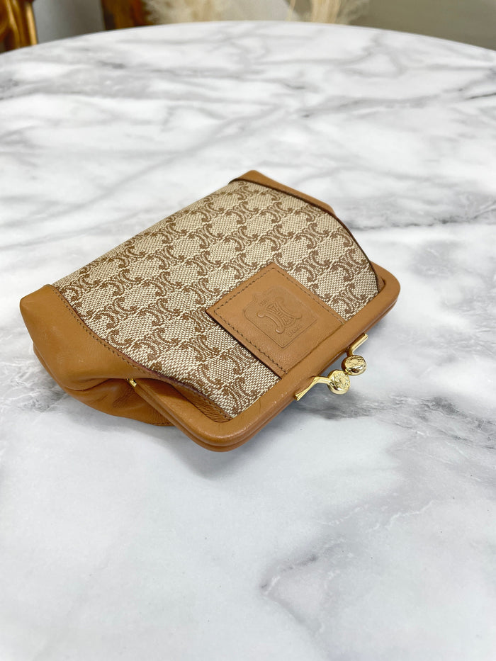 CELINE Macadam Blason Embossed PVC Leather Clasp Coin Case Beige Vintage Old Celine jndpy2