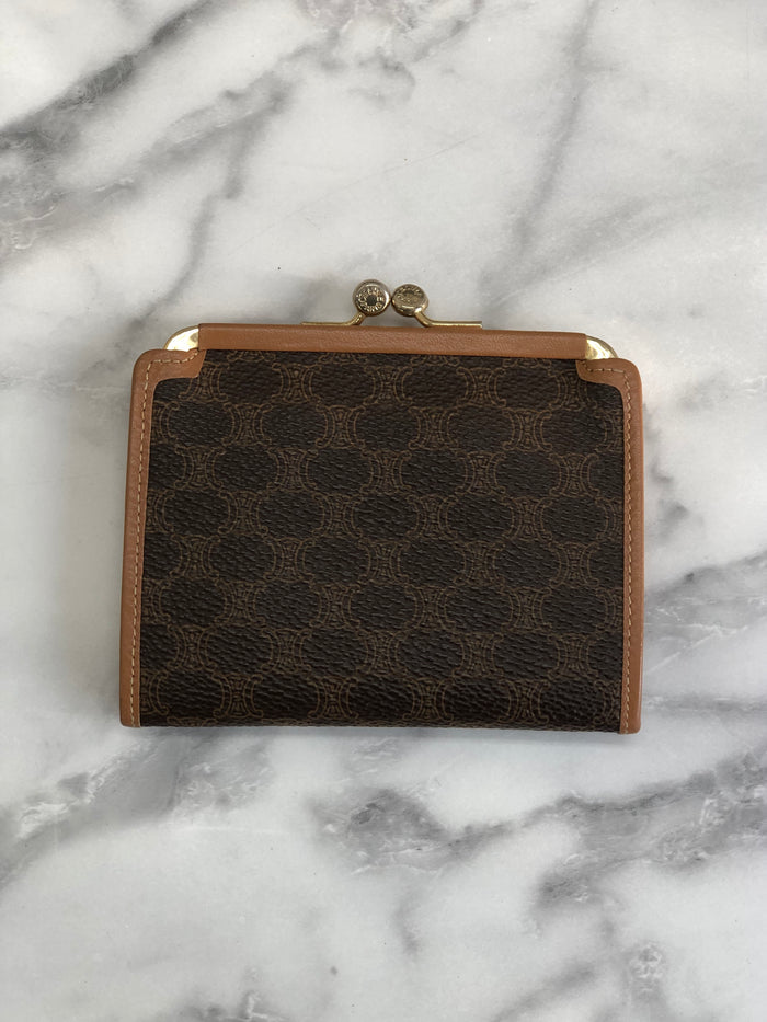 CELINE Macadam Blason Leather Clasp Coin Case Brown Vintage Old Celine h2abav