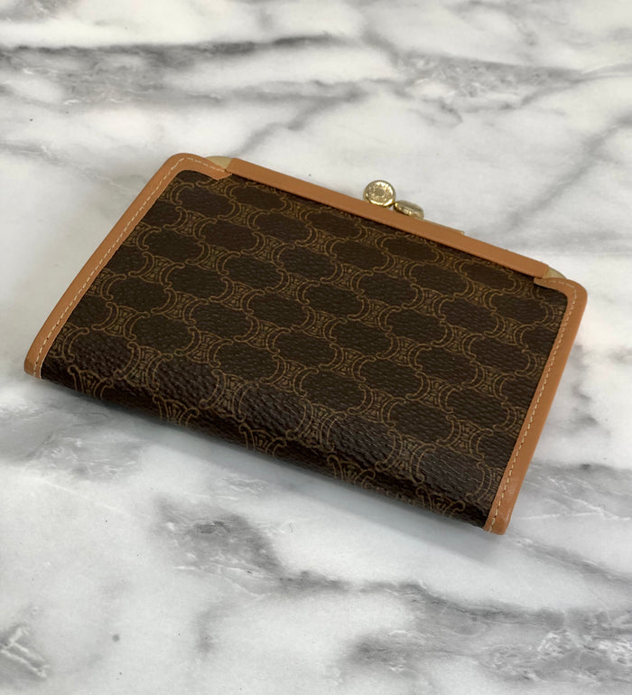 CELINE Macadam Blason Leather Clasp Coin Case Brown Vintage Old Celine h2abav