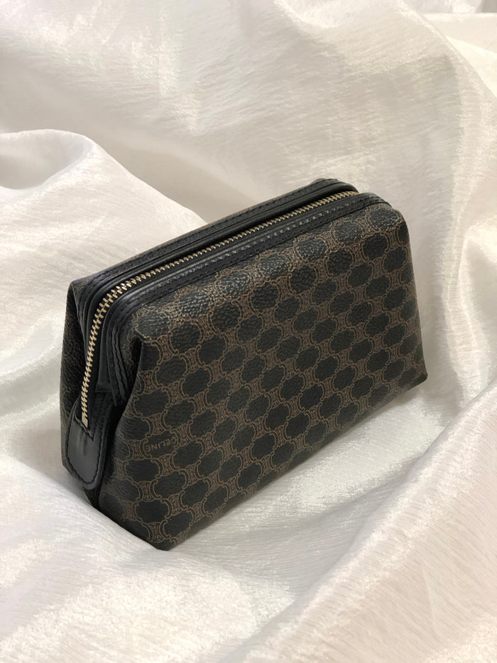 CELINE Macadam Blason Logo Pouch Black Vintage Old CELINE c3u24g