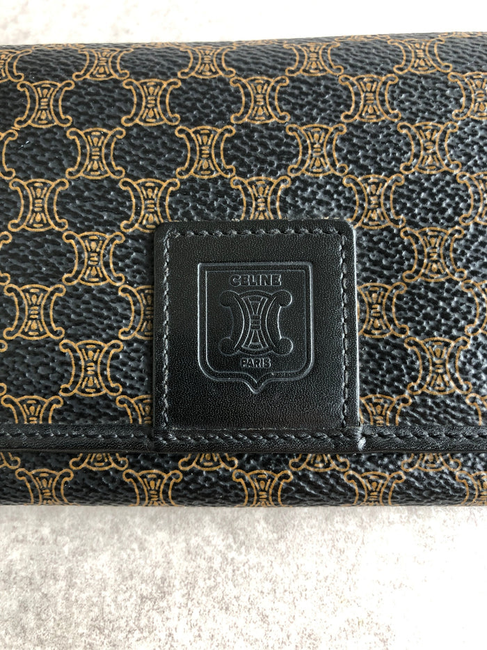 CELINE Macadam Blason Long Wallet Black Vintage d3z87w